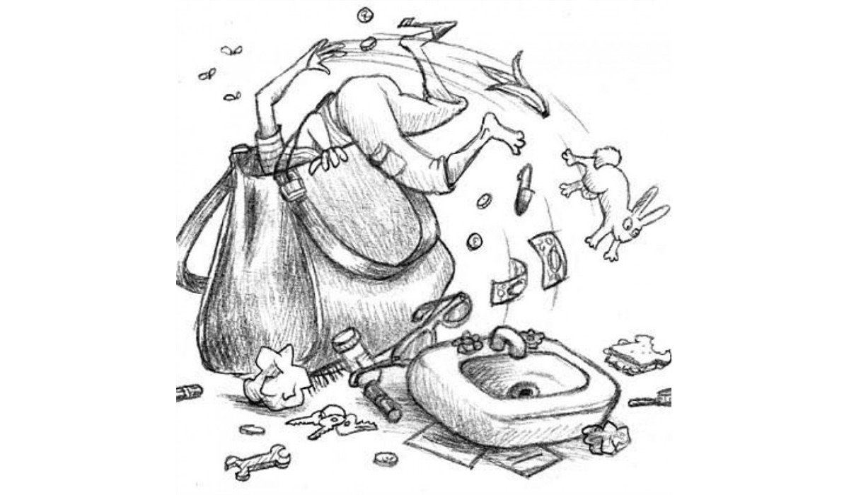 Сума со. Женская сумка карикатура. Карикатура Дамская сумка. Бардак в женской сумочке. Женская сумка юмор.