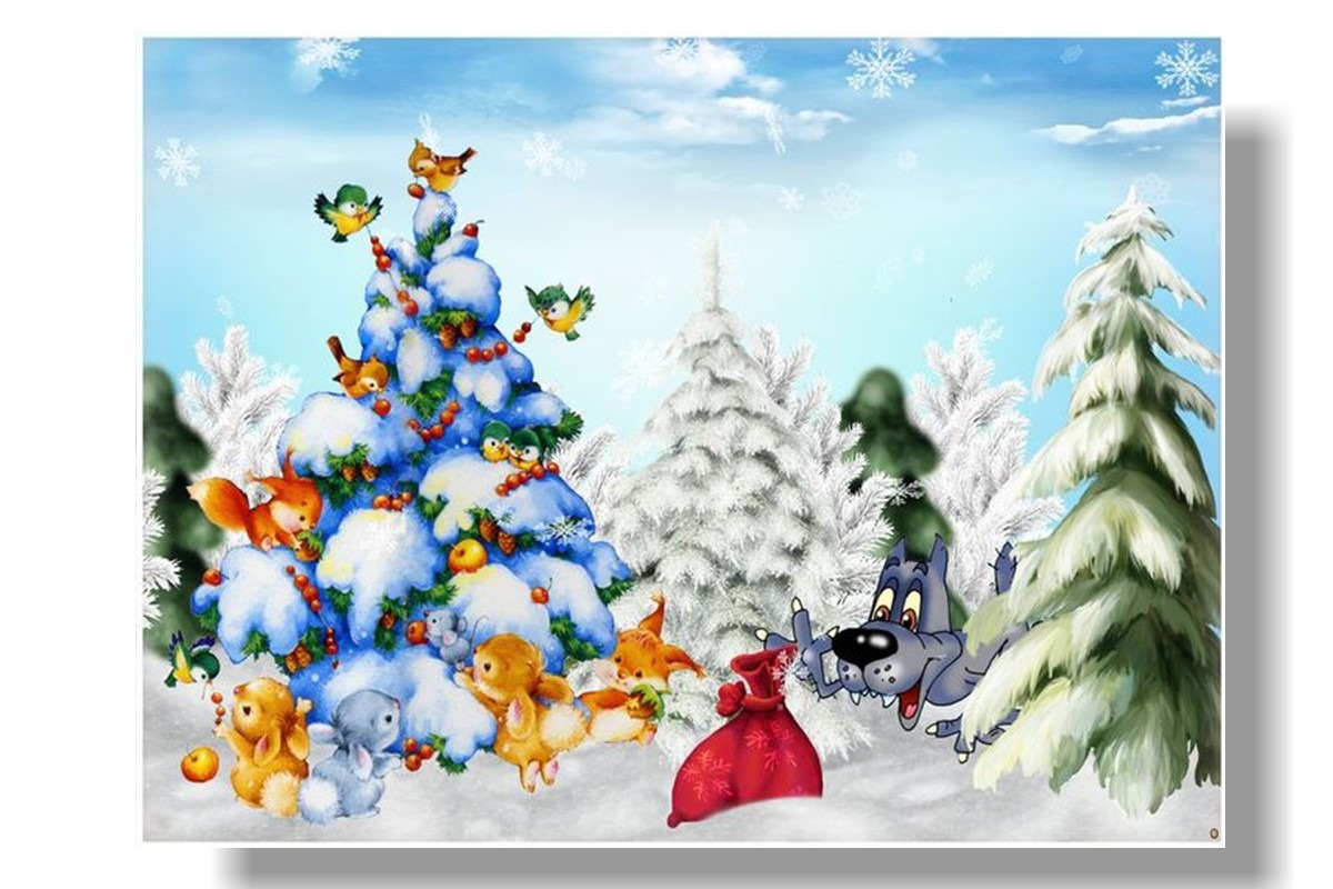 Сказки новогодней елки. Новогодняя елка в лесу мультяшная. Новогодние картинки детские. Новогодняя сказка. Новогодний лес со зверятами.
