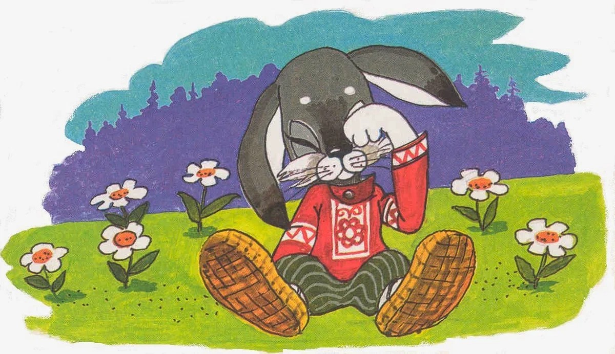 Грустный зайчик рисунок