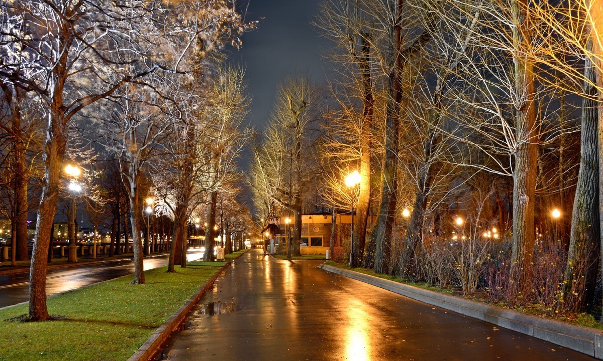 Улица ночью весной. Осенний вечер в городе. Ночная Москва осенью. Осень Москва ночь.