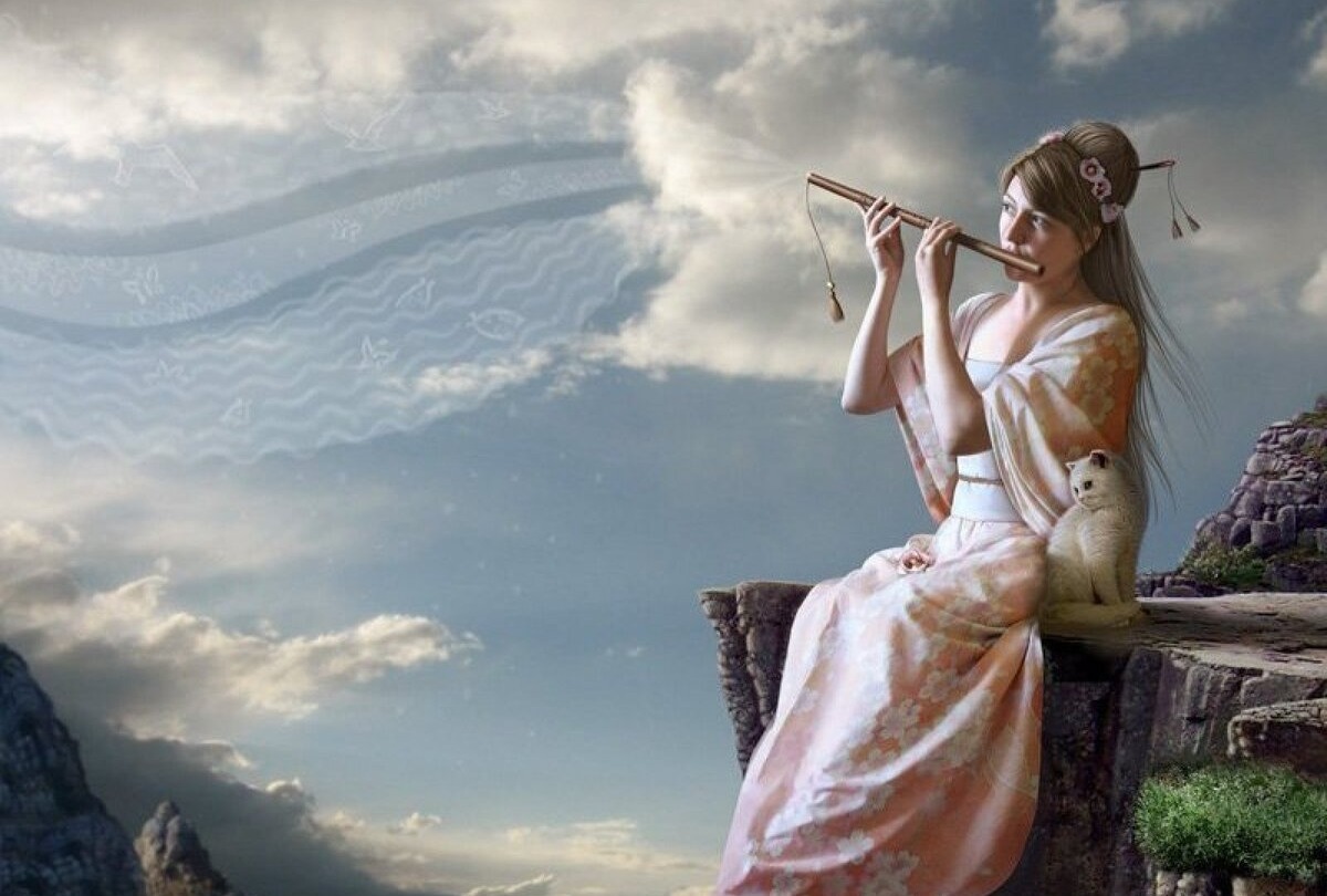 Девушка с флейтой. Девушка с флейтой фэнтези. Флейта на природе. Девушка с флейтой картина. Добрая женщина песня